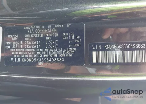 2025 Kia Carnival Mpv Lxs из США, поврежденный, VIN KNDNB5K33S6498683